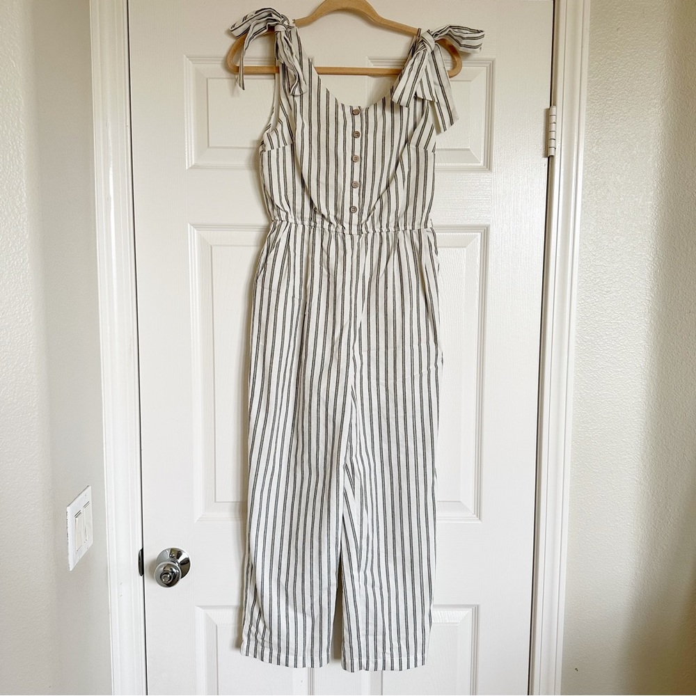 Mod Ref Grey and White Striped Jumpsuit